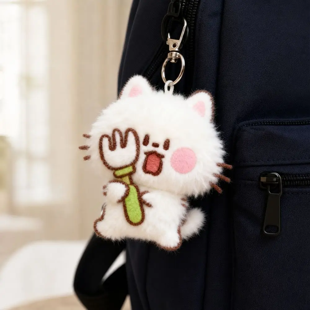 Cute Soft Touch Cat Keychain Cartoon Cat Hanging Cat Bag Charm Metal Clip Stuffed Cat Pendant Backpack Decoration