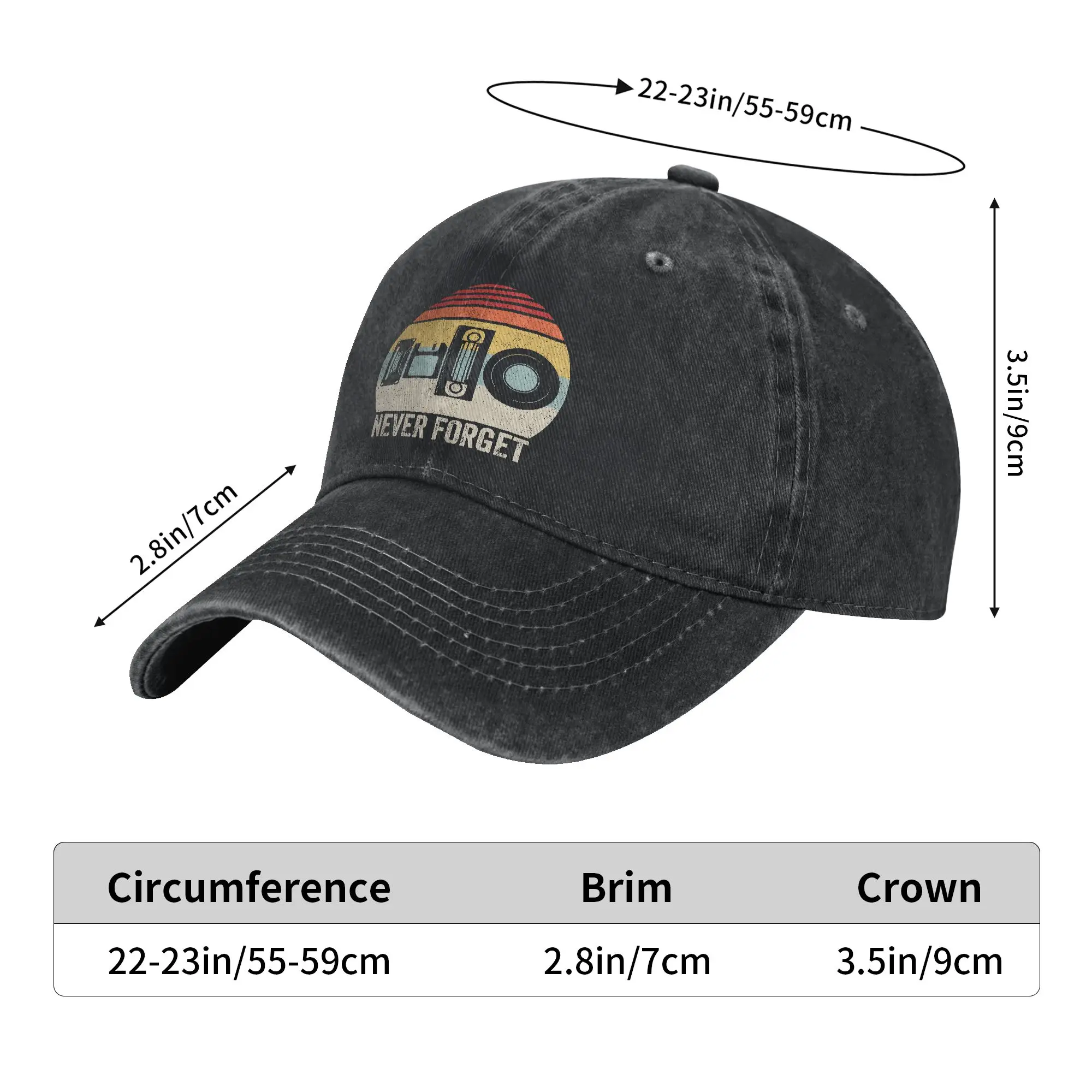 Never Forget Audio Cassette  Washed Baseball Cap  Fashion Sun Hip Hop Hats Spring Unisex Men Outdoor Sports Snapback Cap