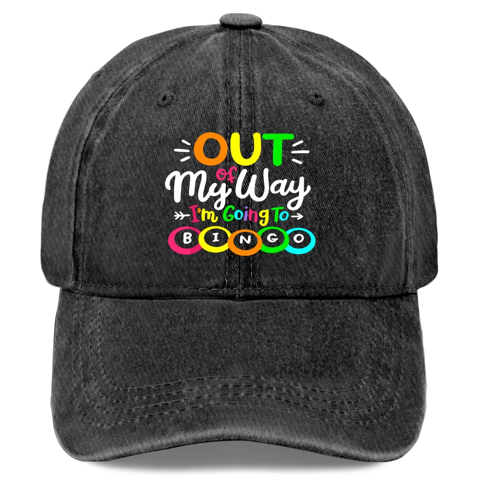 

Винтажная мужская бейсболка «Out Of My Way, I'm Going to Bingo» — 100%, цветной принт, застежка Snapback, черная
