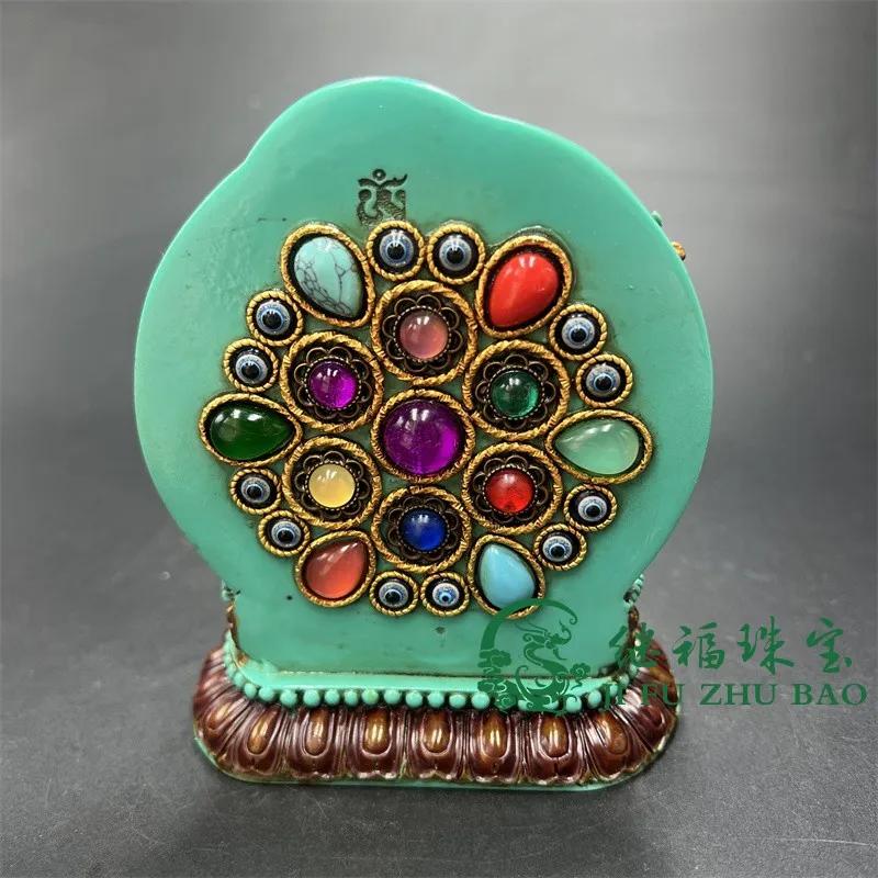 Antique miscellaneous antique pulp gilt imitation turquoise carving Manjushri Bodhisattva ornament retro inlaid gemstone crafts