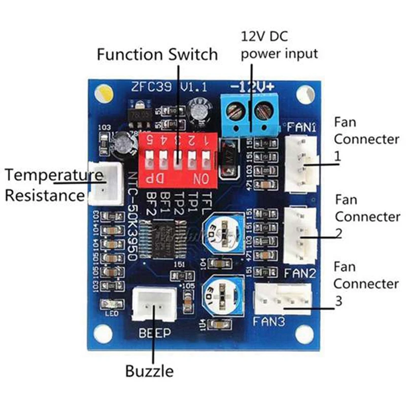 ABFM-DC 12V 4 Wire High-Temp Fan Temperature Control Speed Controller CPU Module Temperature Alarm PWM PC CPU