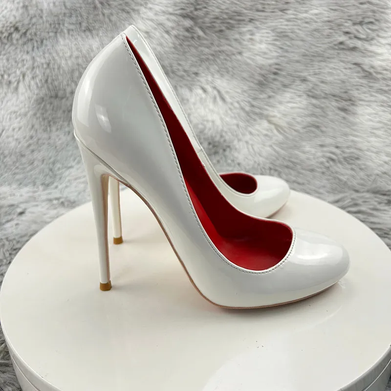 Heelgoo Round Toe Women Solid White Simple High Heel Shoes Red Inside Elegant Ladies Formal Dress Stiletto Pumps 10cm 12cm