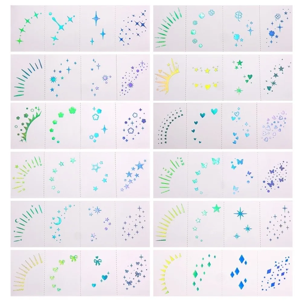 12pcs Waterproof Glitter Freckles Face Tattoo Long Lasting Disposable Face Temporary Tattoos Gold Laser Color Makeup Stickers