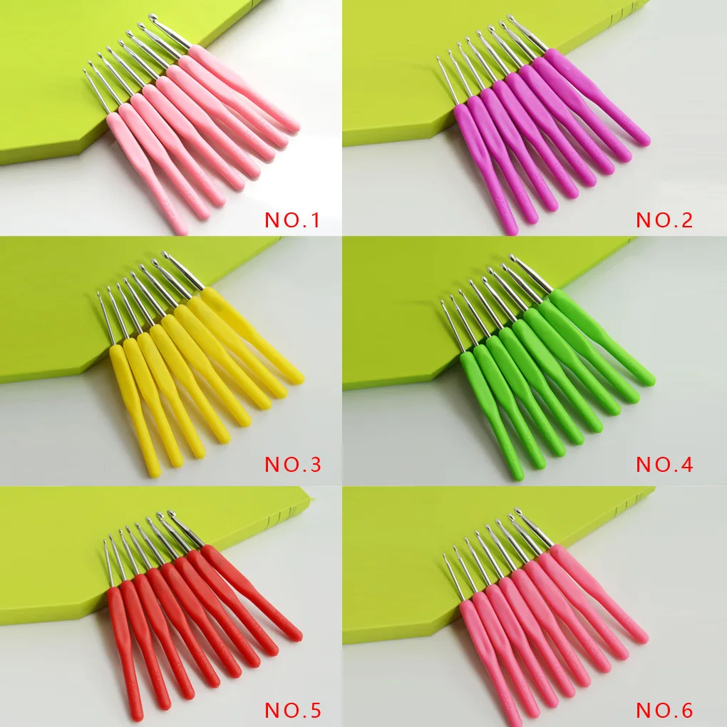 8Pcs/set Colorful Soft Plastic Handle Alumina Crochet Hooks Knitting Needles Set 2.5-6mm Crochet for Weave Sewing Needles Tool