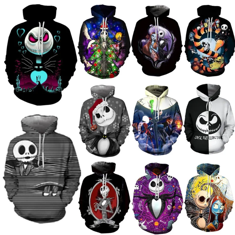 

The Nightmare Before Christmas Jack Skeleton Sally 3D Printed Hoodie Spring and Autumn Men and Women Halloween Role Play Costume