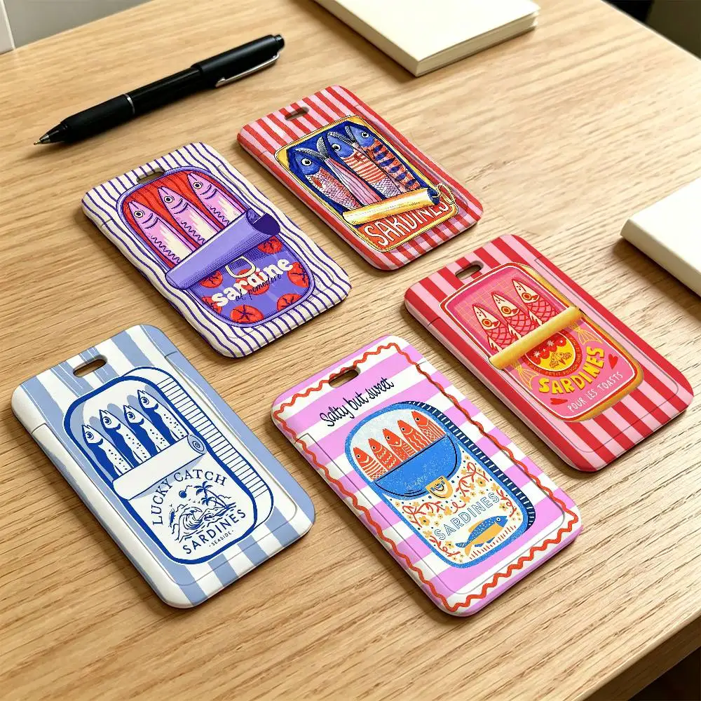 Whimsical Sardine Can Lanyard Pull Back Clip Holder and Card Holder Rotating Back ID Card Family Gift