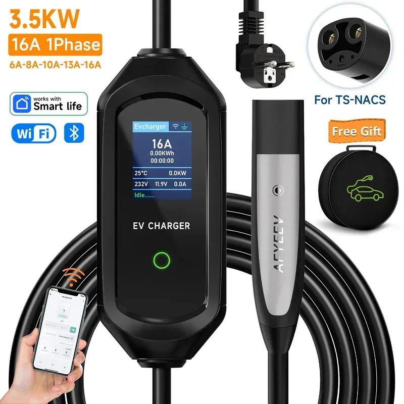 

3.5KW/7KW Portable EV Charger for Tesla Model 3/X/Y/S EVSE Fast Charging Cable Electric Car Wallbox WiFi APP Bluetooth Control