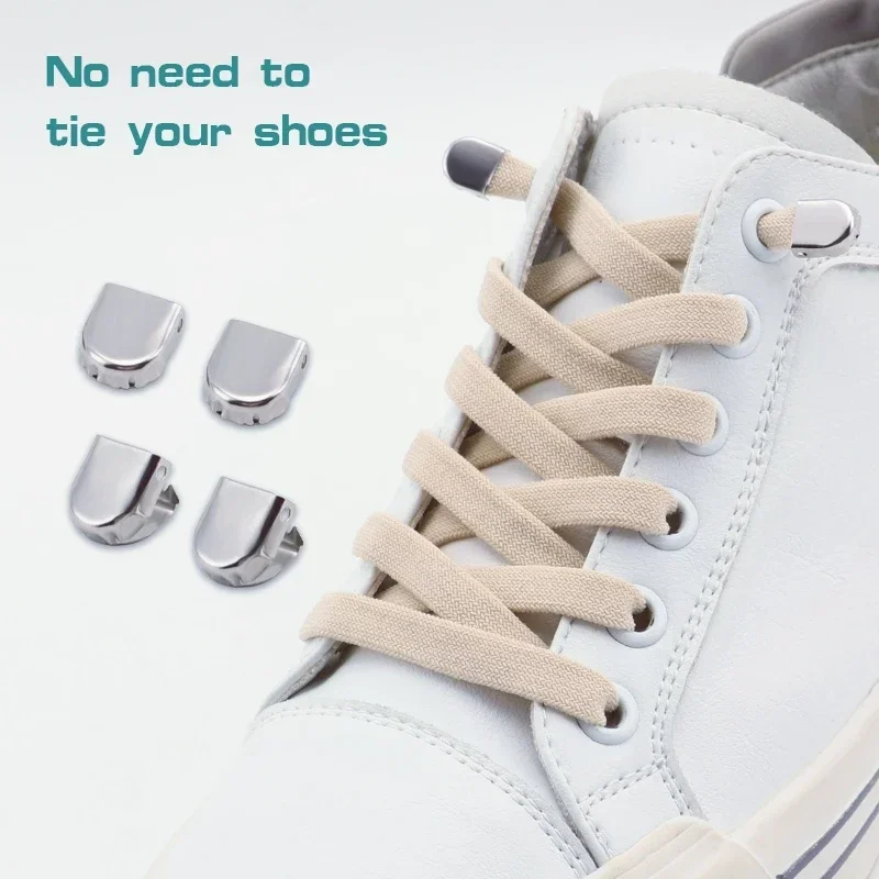 Elastic No Tie Shoelace Flat Stretch Replacement Shoe Laces with Detachable Metal Clips Easy Install for Daily Casual Sneakers