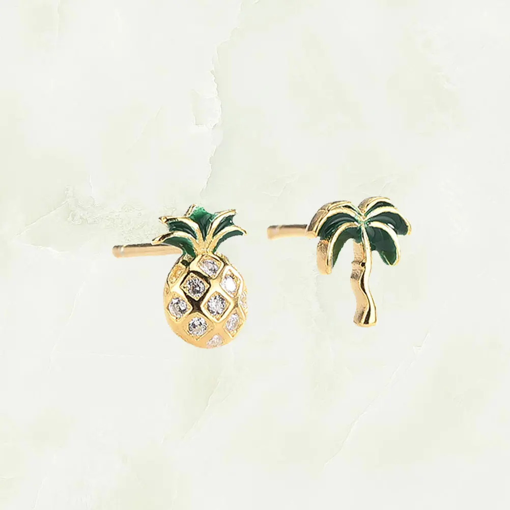 

Pineapple Coconut Tree Earrings Asymmetric Women Jewelry Gift Dangle Fashion Party Work Trendy Accessories Safe