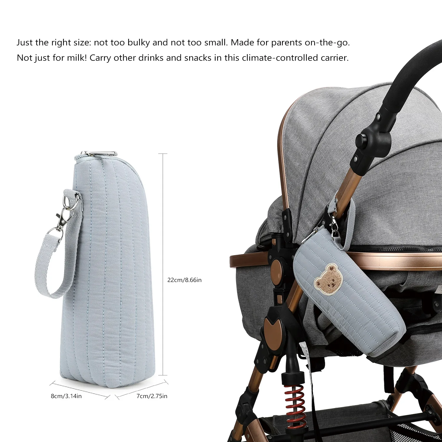 حقيبة زجاجات معزولة محمولة - بوليستر متين، حفاضات متعددة الوظائف وحامل زجاجات، إغلاق آمن بسحاب