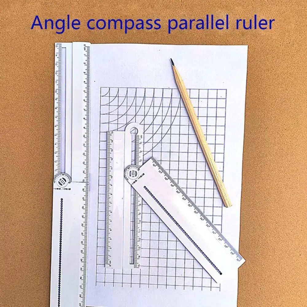 Suministros de papelería de ángulo de plástico, herramienta de dibujo, transportador, brújula, regla paralela, regla rectangular, 30cm