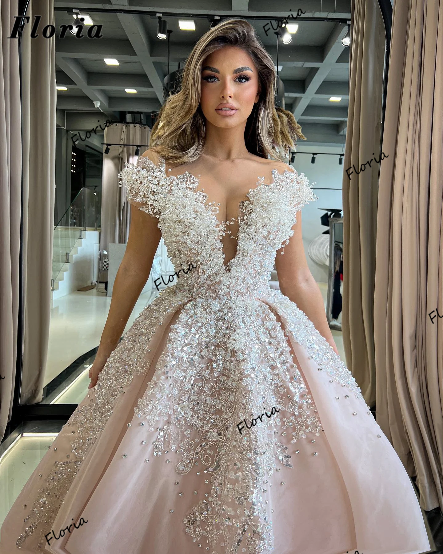 Princess Elegant A Line Beaded Prom Dress For Women Haute Coutures Crystals Pearls Evening Dresses Arabic Dubai Party Gowns 2023