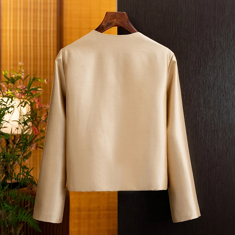New Chinese-Style Silk Wool Butterfly Beaded Fashion Jacket for Women 2026 Autumn New Arrival Mulberry Silk Cardigan Top for Women