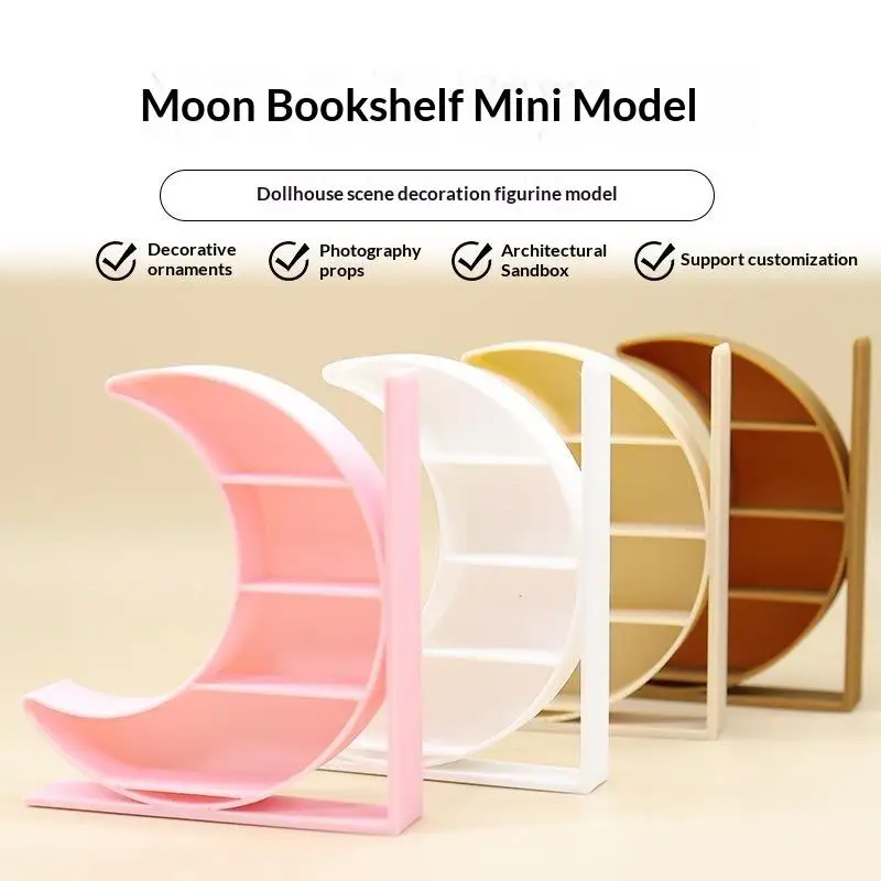 {H} 1:12 Dollhouse Miniature Moon Bookcase 4-layer Storage Rack Display Cabinet Showcase Model Decor Toy Doll House Accessories