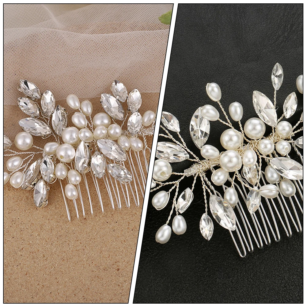 

Sparkling Elegant Pearls Headdress Women Girls Bridesmaid Party Decoration Bridal Pin Side Comb Wedding Bridal Headpiece