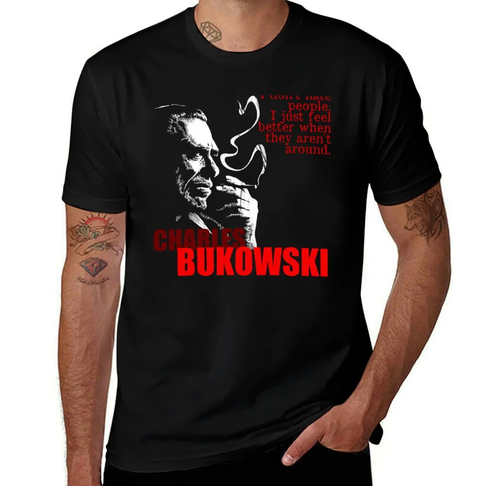 Poet & Author Charles Bukowski Tee T-Shirt Regular Fit Plain Tee Shirt T-Shirt