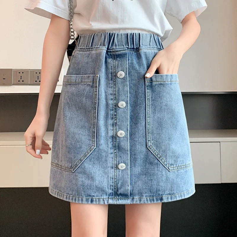 

Women's Denim Skirts 2025 New Spring Summer Korean Fashion Women Mini Skirts Casual Chic High Street Ladies Jean Skirt 3XL