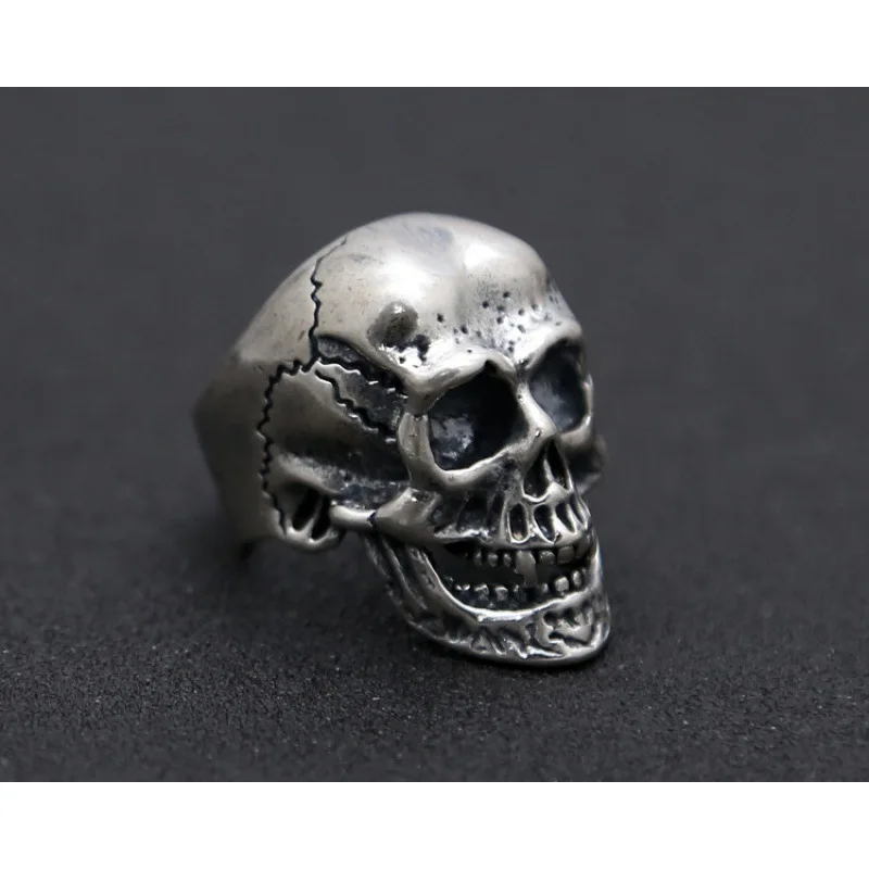 Bague tête de mort dominatrice en argent regardé S925 pour homme, index, rétro, thaïlandais, grand, ouvert, vente en gros