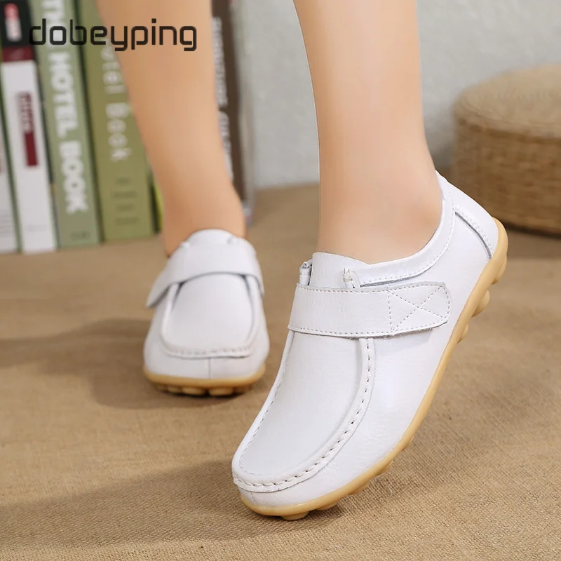 Primavera outono mocassins femininos de couro genuíno mulher casual sapato mocassins femininos apartamentos macio respirável senhoras sapatos tamanho 35-43