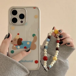 INS Cute Colorful Spots Puppy Phone Case For Iphone 15 12 11 13 Pro Max 14 Plus 3D Puppy Chain Hard Cover