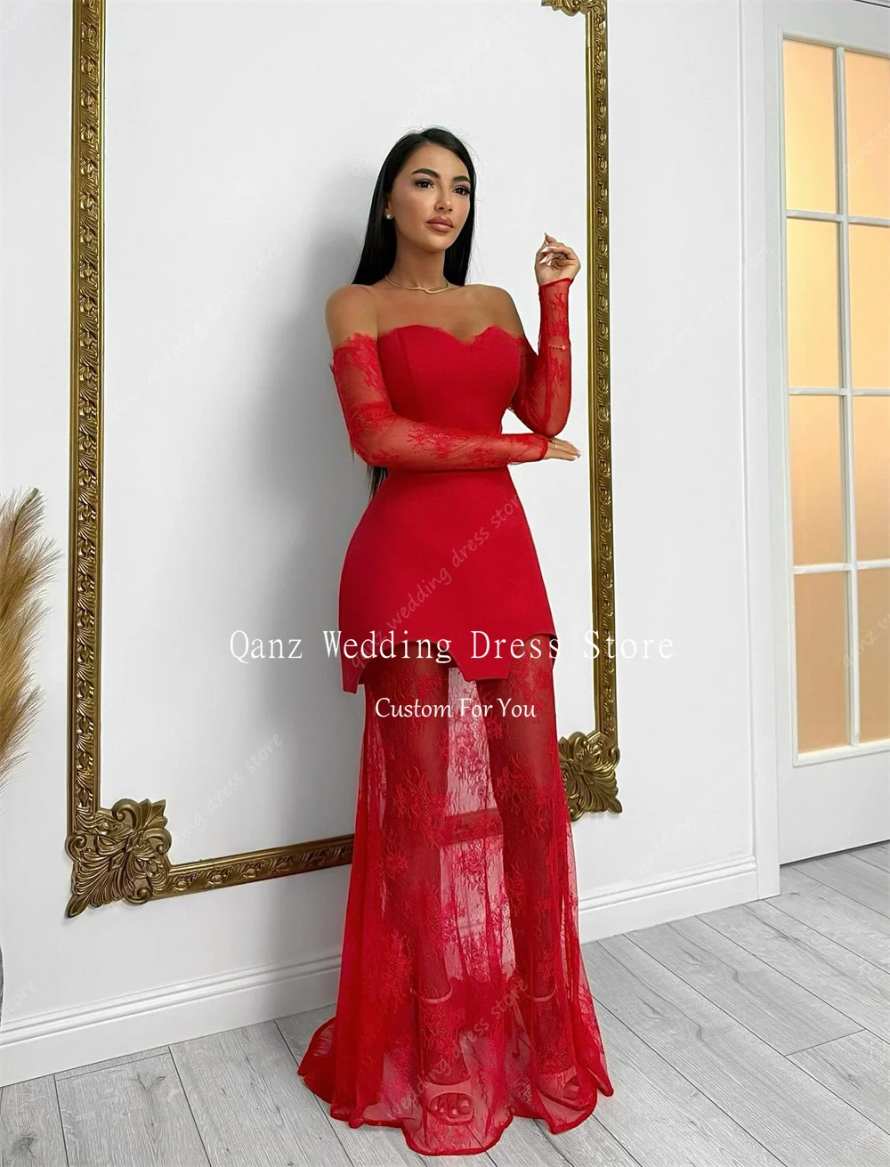 Qanz Black Evening Dresses Lace Appliques Swetheart Wedding Guest Dresses Classy Backless Long Robes De Soirée Customized image 6