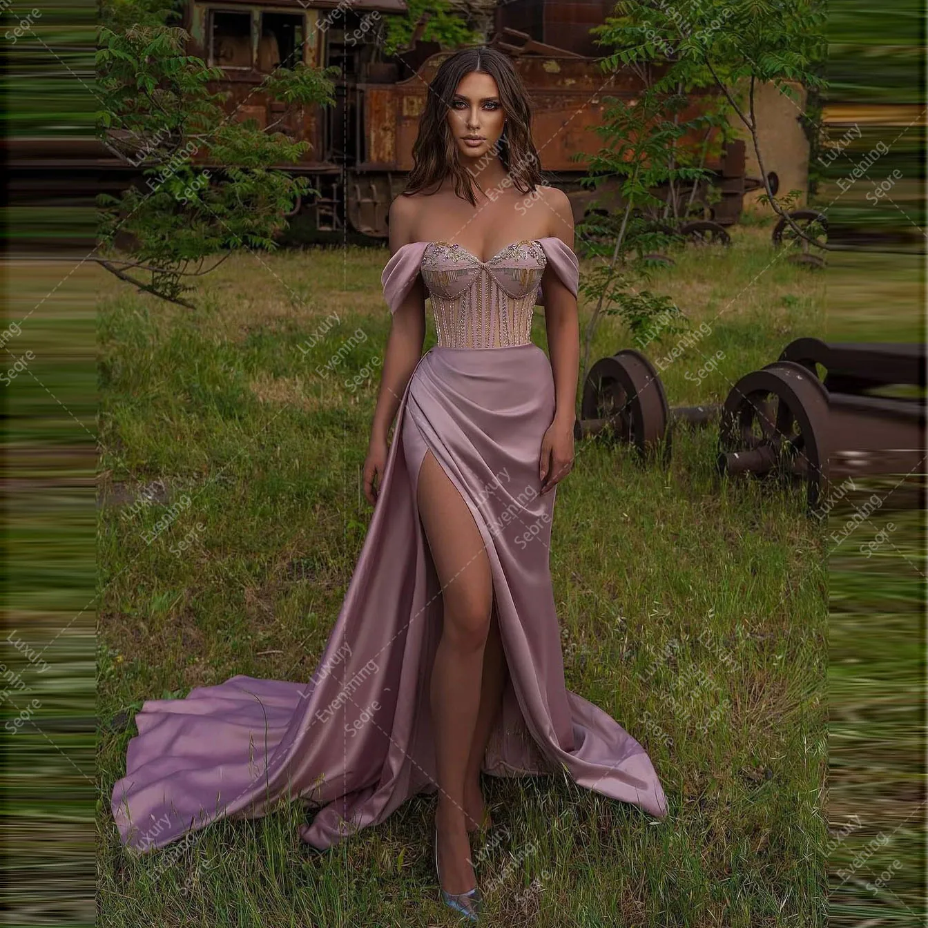 Robes de soirée sirène extravagantes pour femmes, appliques chérie, fente latérale sexy, train de balayage, soirée formelle et élégante, Rh, quoi que ce soit