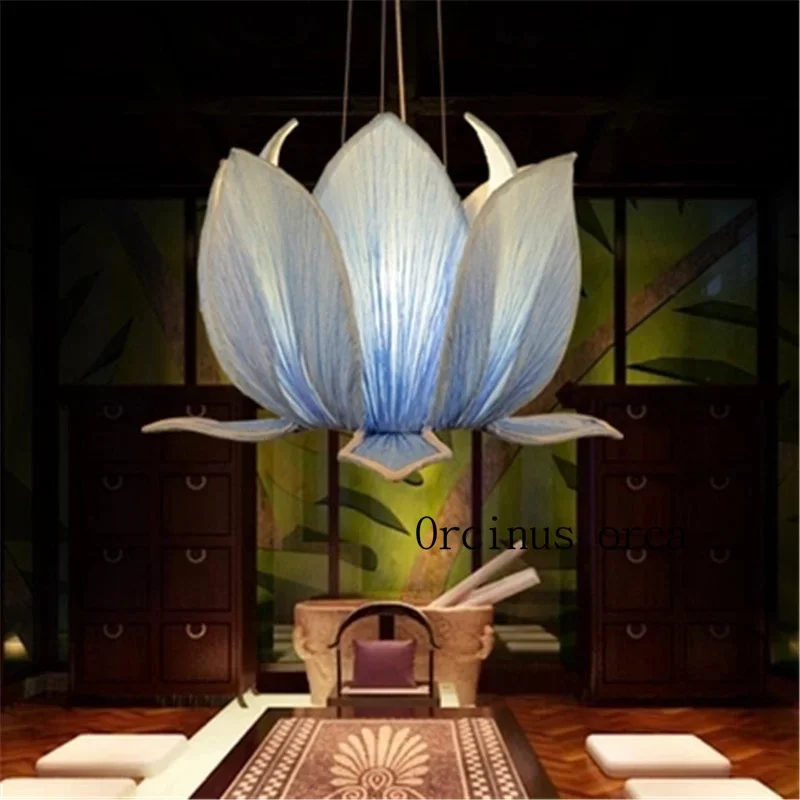 The new Chinese classical imitation cloth pendant  lamp Temple teahouse creative restaurant Yoga lotus lamps