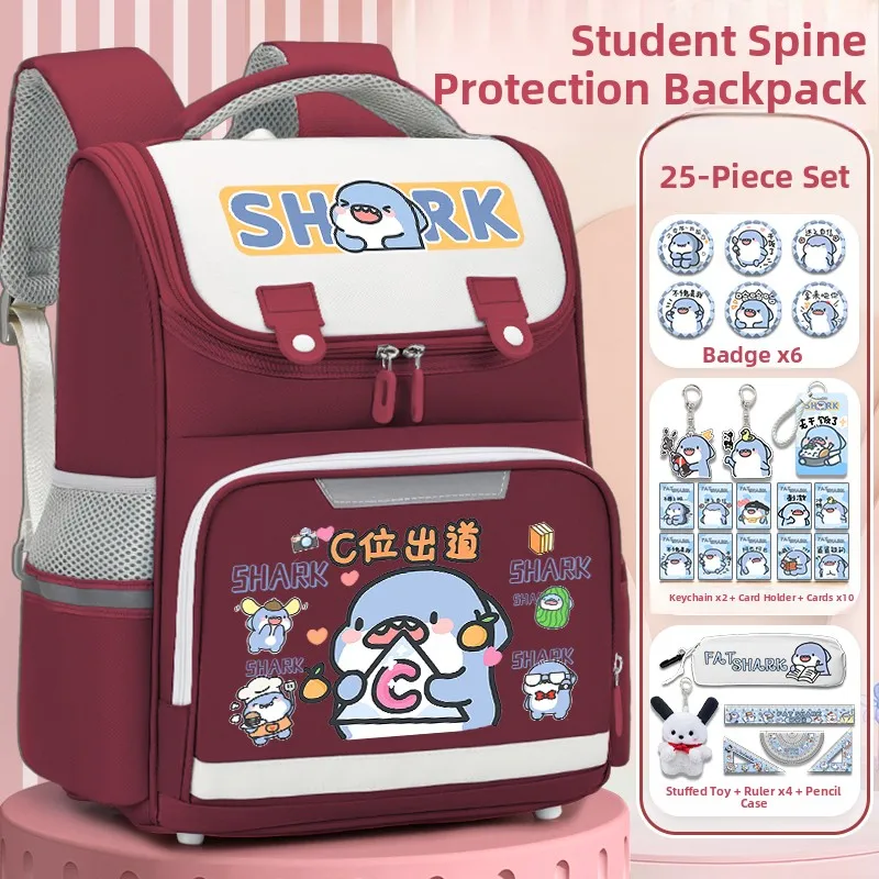 lightweight-shark-backpack-for-elementary-school-girls-cartoon-design-large-capacity-double-shoulder-bag-stress-relief-school