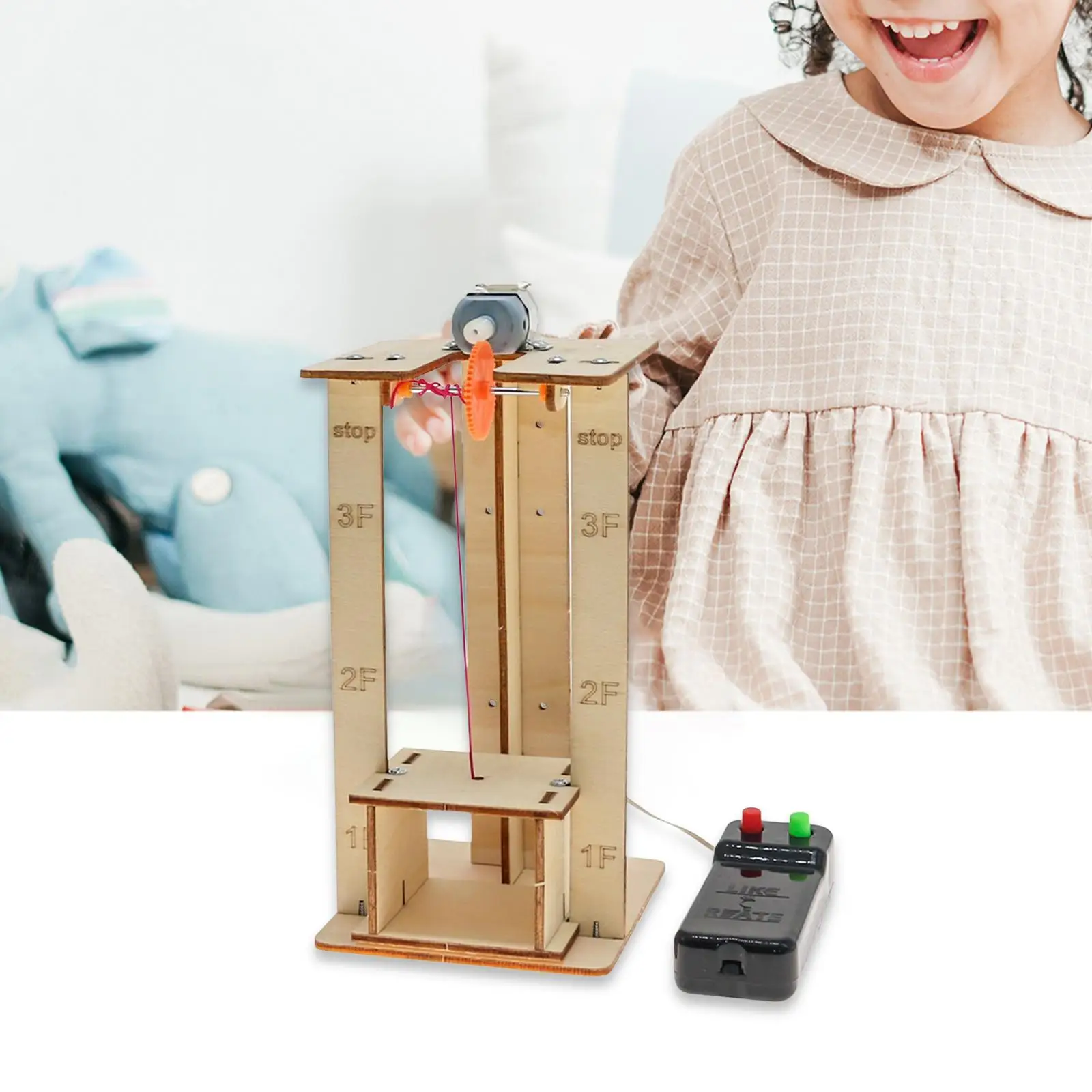 DIY Electric Lift Elevator Model Set Wooden Building Kits Science Experiment