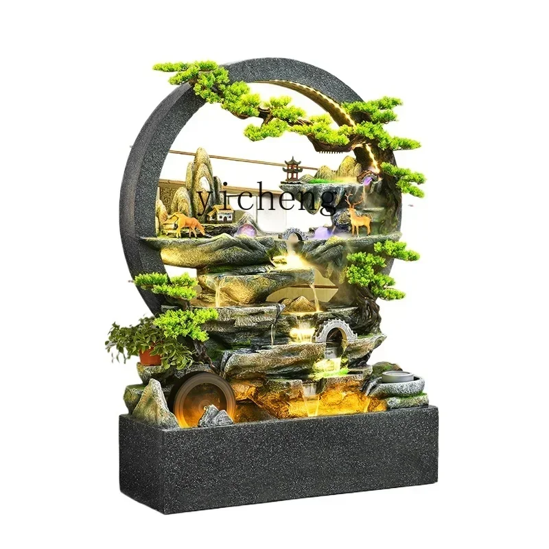 L14-living room water curtain wall running water wall screen fish tank large floor ornament rockery water fountain