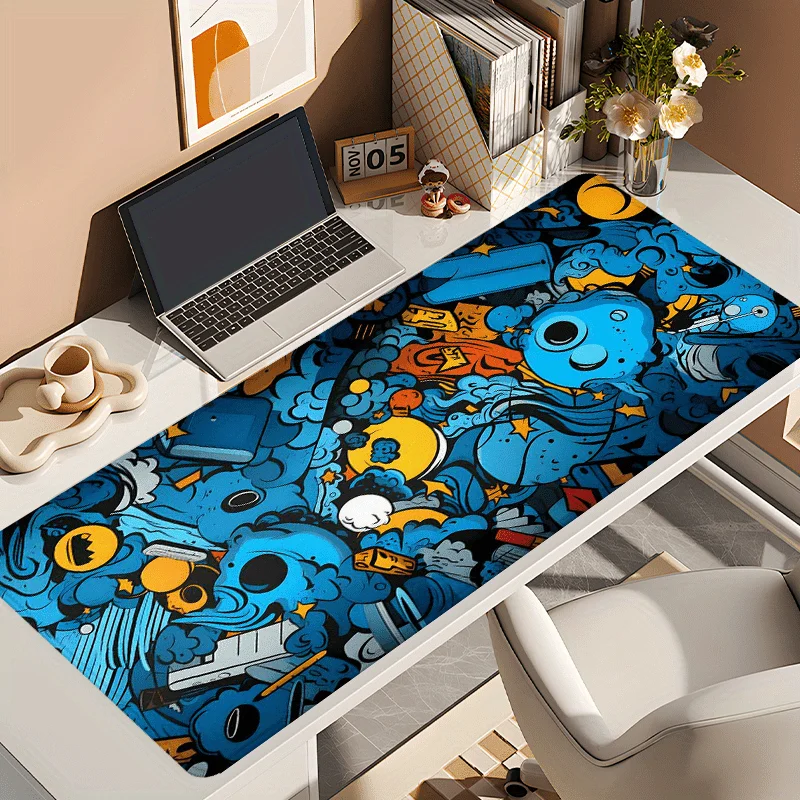 Blue Graffiti Art Extra Large Gaming Mouse Pad Rubber Non-Slip Desk Mat for Keyboard and Office