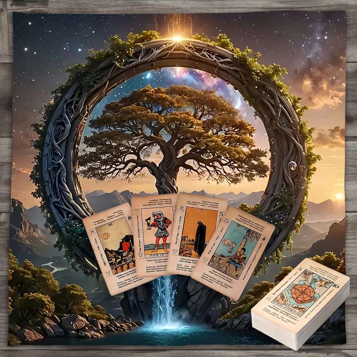 VIKAMA Tree Of Life Waterfall Tarot Altar Cloth Fantasy Landscape Witchy Table Tapestry for Tarot Card Divination Reading Decor