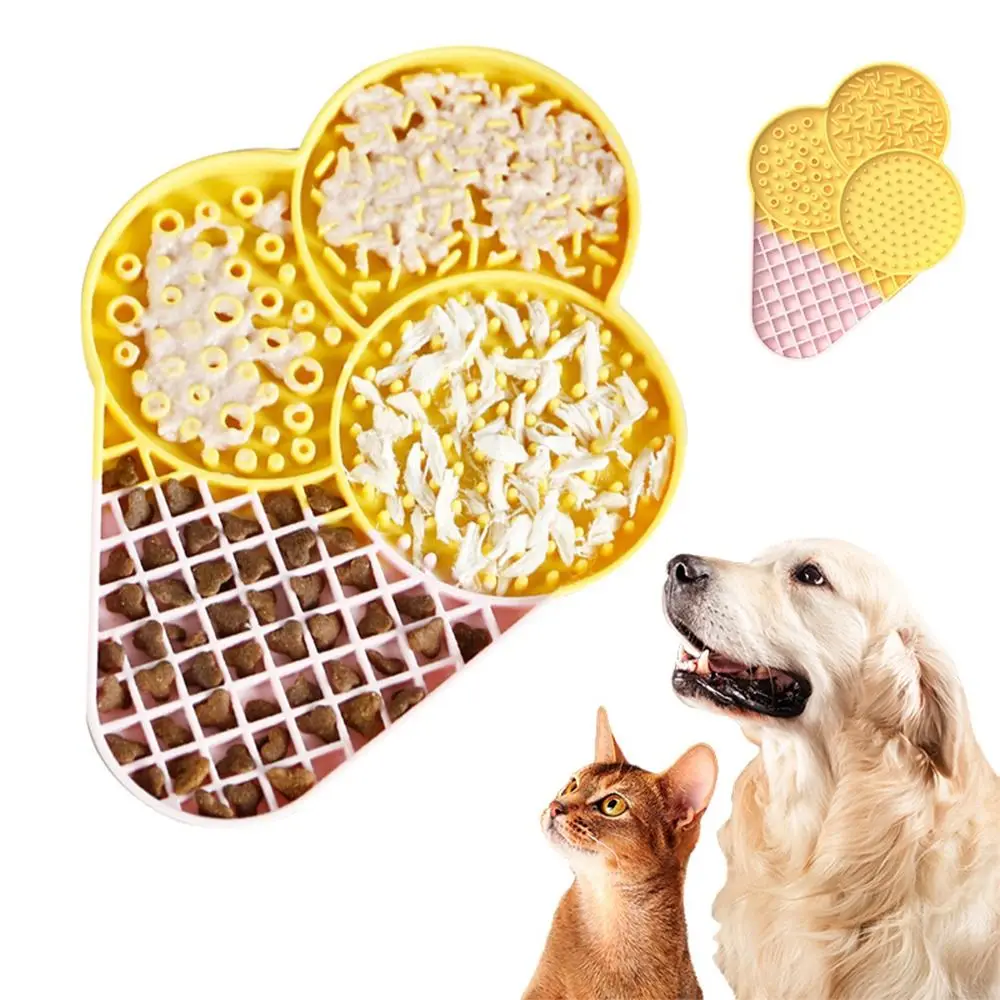 

Cute Slow Feeder Dog Bowl Ice Cream Shaped Silicone Cat Feeding Bowls Non-slip with Suction Cup Slow Feeding Dish Cats