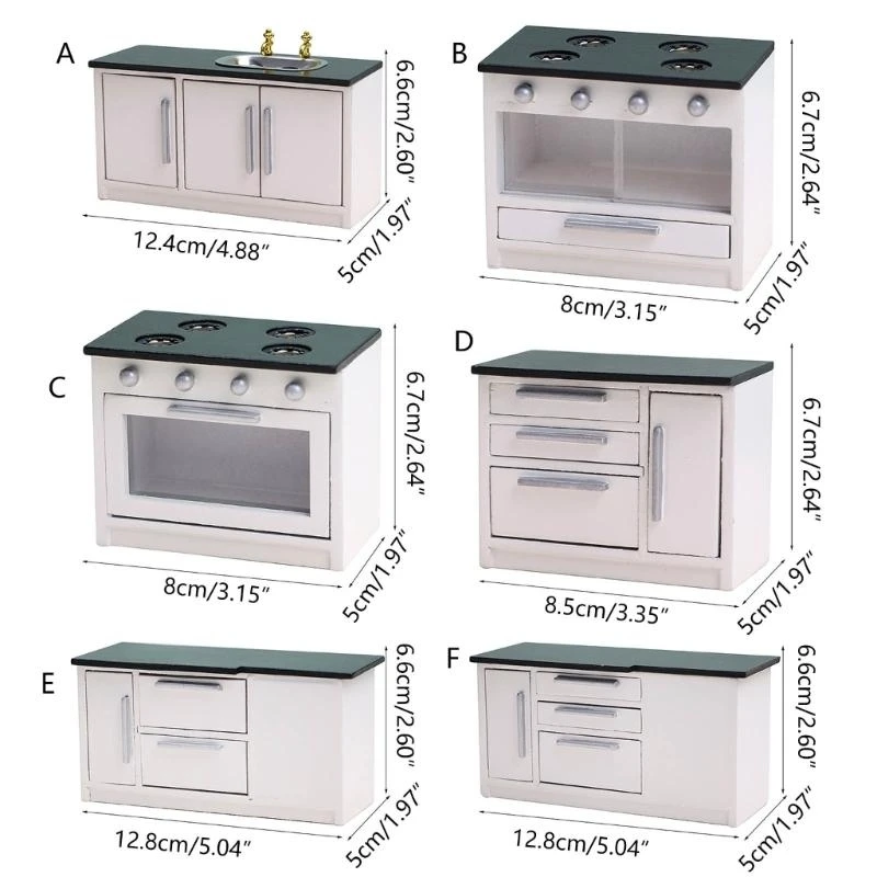 Drewniany domek dla lalek Szafka kuchenna Miniaturowy zlew Kuchenka meblowa Szafka 1/12 15UB