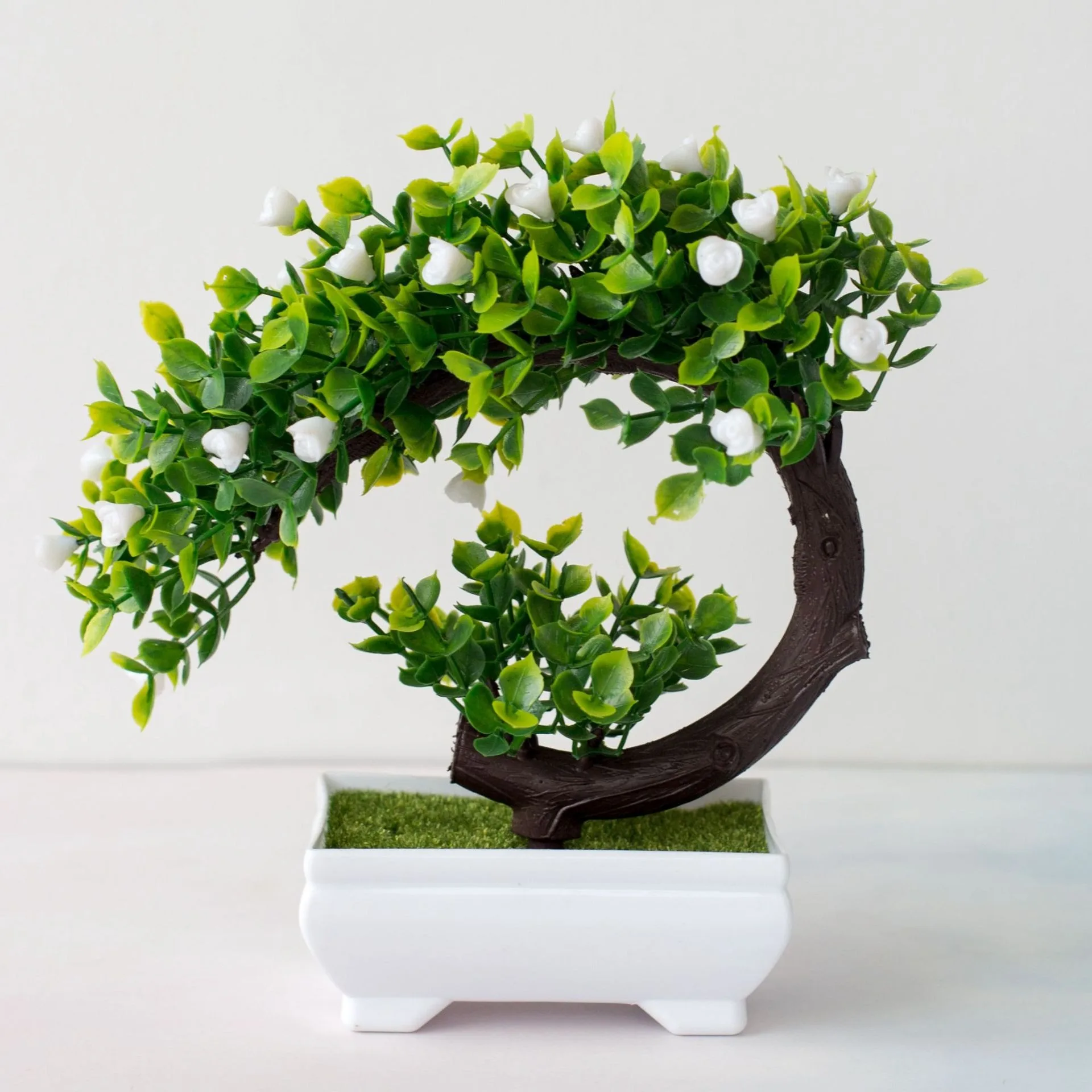 1 Stücke Grüne Künstliche Pflanzen Bonsai Kunststoff Baum Gefälschte Blume für Zuhause Schlafzimmer Dekor Tisch Garten Dekoration Outdoor Ornament – Detail 8