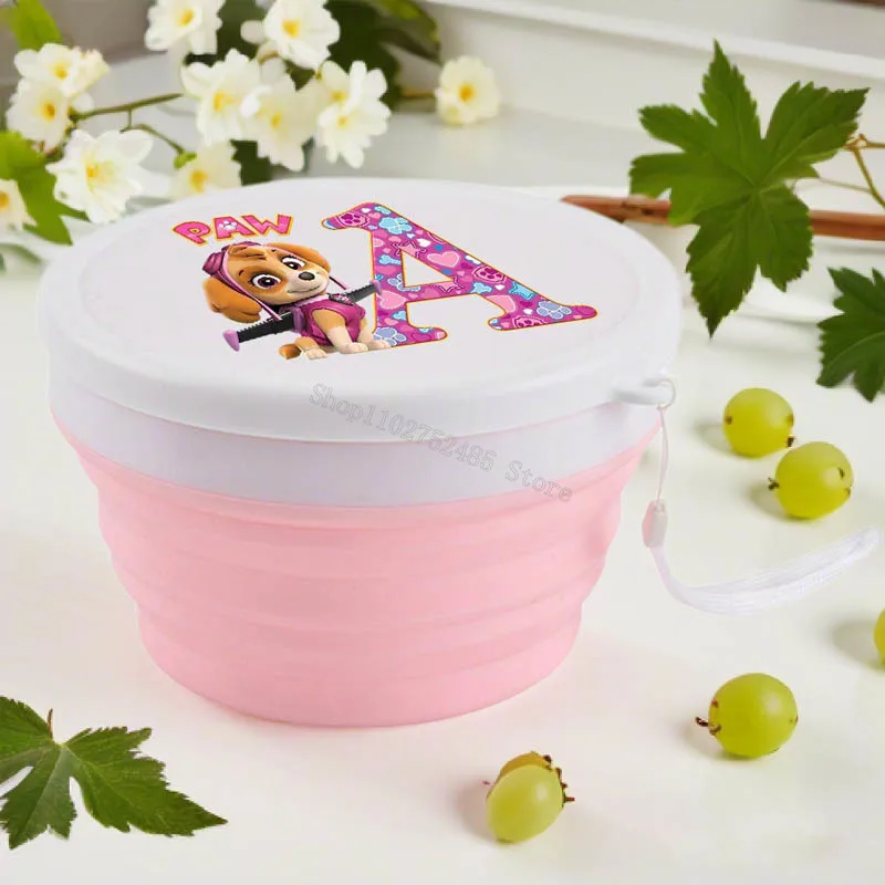 

Paw Patrols Foldable Silicone Bowl Cartoon Name Combination Letter Print Lunch Box Food Container Family Picnic Tableware Gift