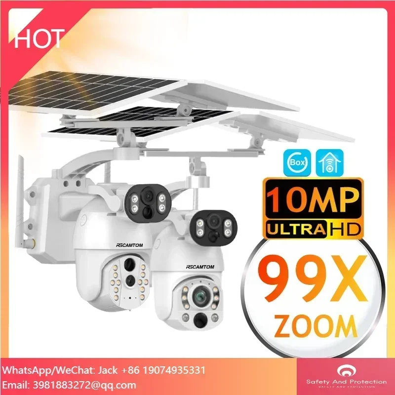 Rscamtom 5K 99X Zoom 4g Dual Lens Auto Tracking Solar Security Camera Ubox Motion Detection Solar Camera 4g Sim Card
