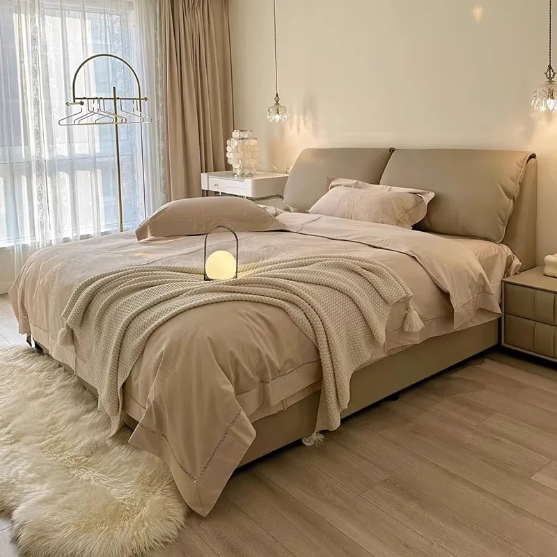 

Brown European Double Bed Design Minimalist Unique Japanese Modern Pliable Double Bed Frame Storage Cama Matrimonial Furniture