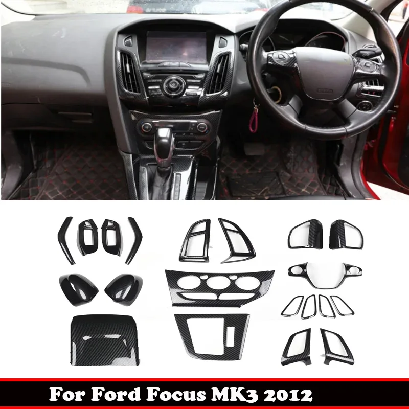 RHD for Ford Focus MK3 2012 ABS Carbon Fiber Interior Decoration Accessories Door Amrest Window Rise Gear A/C Control Panle