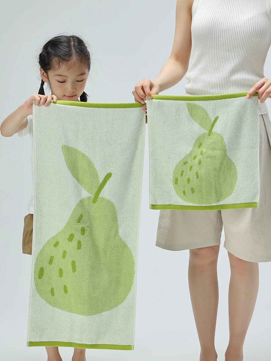 Cute Fruit Big Pears Pure Cotton Towels Kids Soft Face Towel Adult Bath Absorbent Household Towels