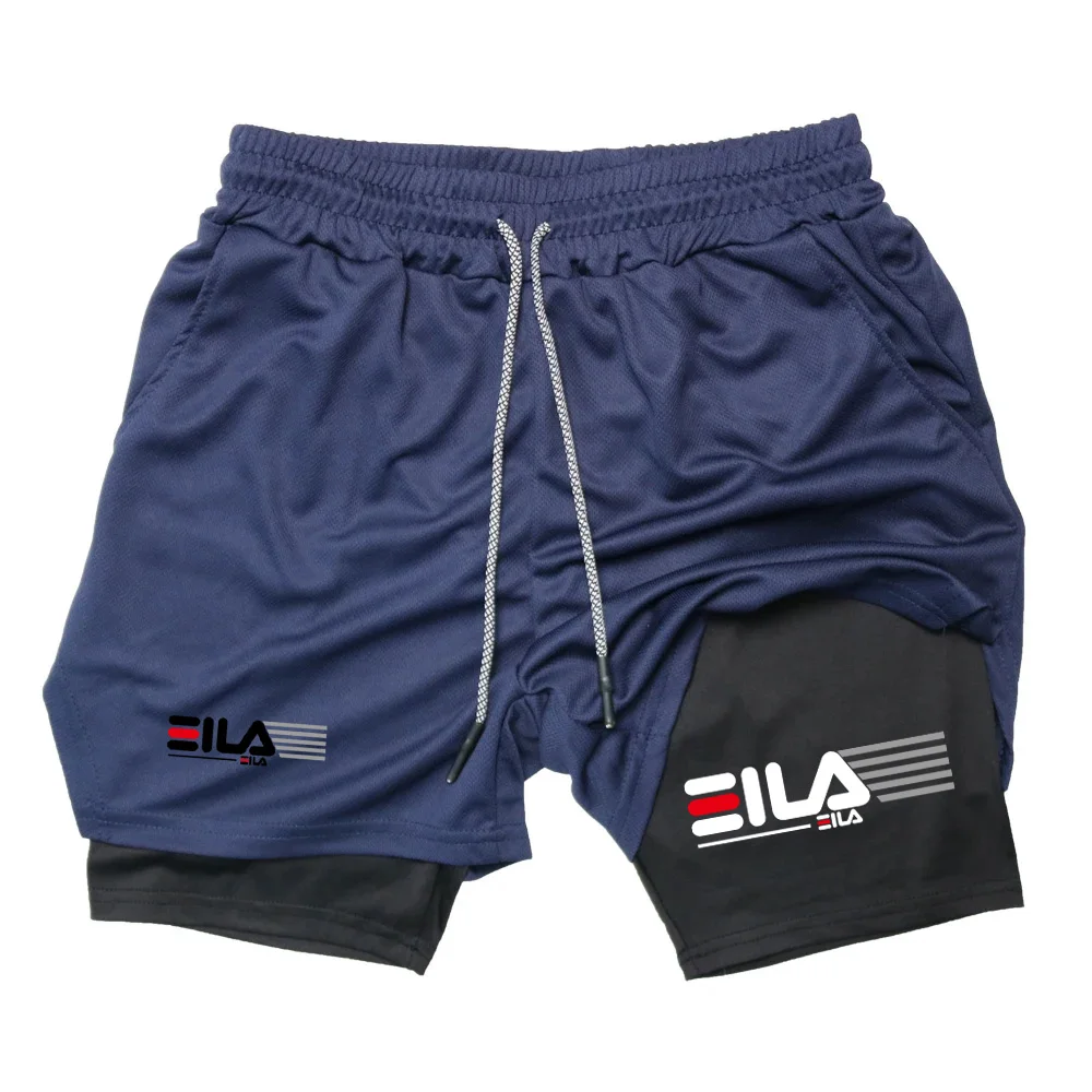 Double-Deck shorts esportivos para homens, corrida, academia, fitness, treinamento, corrida, fundo, calças curtas, roupas esportivas, roupas masculinas, 2 em 1