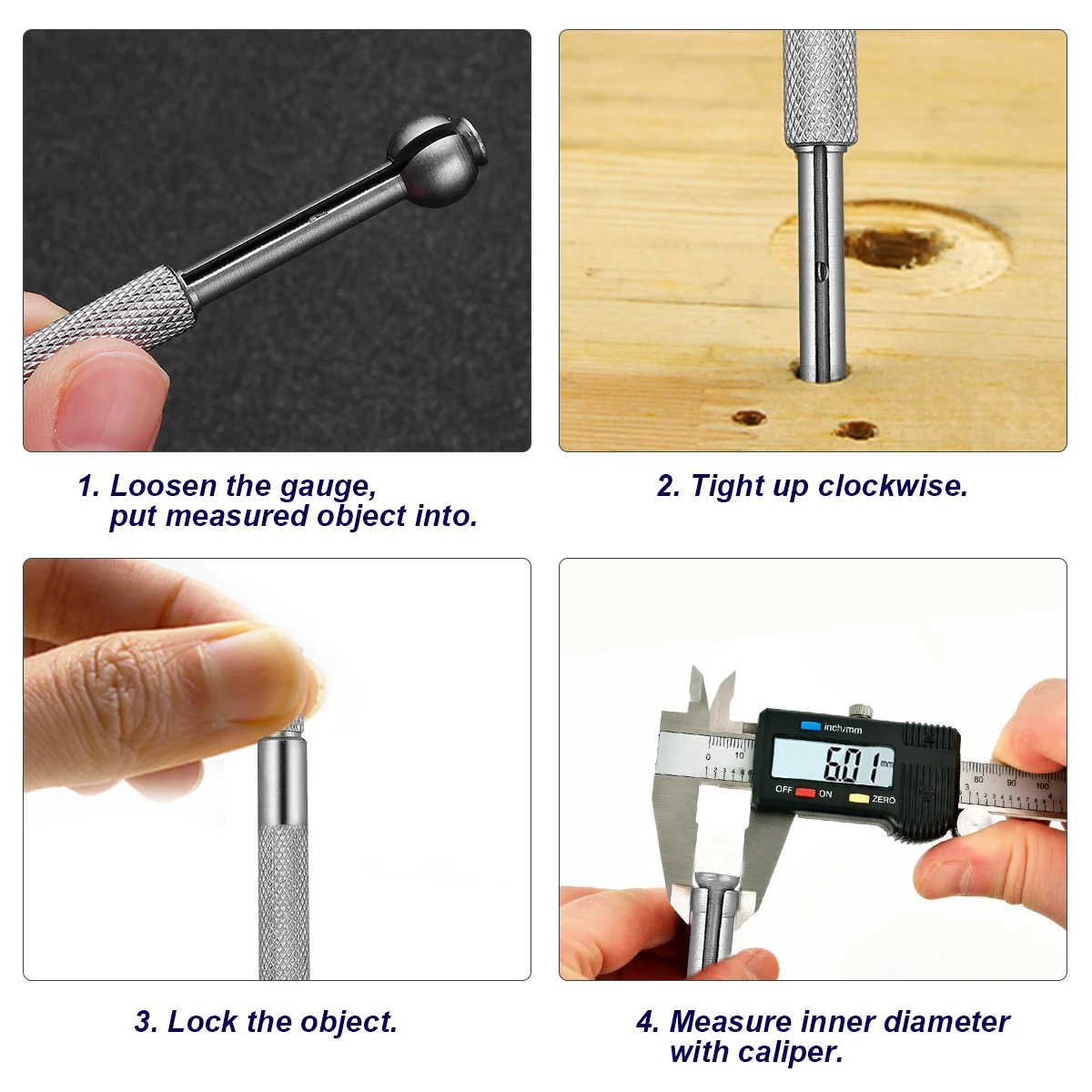 UKCOCO 4 Pcs Full-Ball Small Bore Hole Precision Gage Gauge Set Telescoping Full Round Spherical Shaped Hardened Bore Gauge 3 to