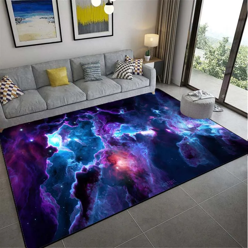 Grand tapis coloré imprimé en 3D Galaxy, étoile colorée, ciel, salon, polymères de sol, Doorvirus, cove, design