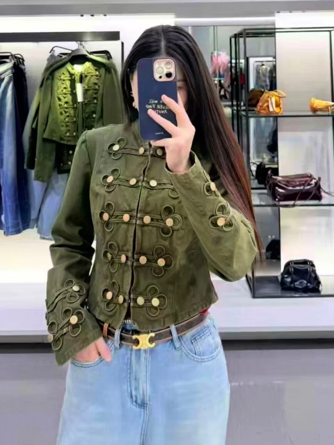 Slim Fit Long Sleeve round Neck Napoléon Denim Jacket Women's Fashion Style Hot Girl Cotton 100% Short Coat Button Closure