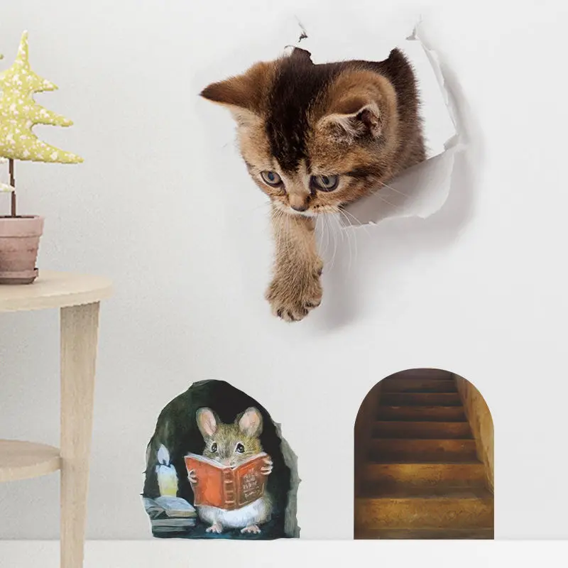 M228 Mouse Cats Animals Wall Sticker Bathroom Toilet Decor Living Room Cabinet Refrigerator Home Decoration Decals