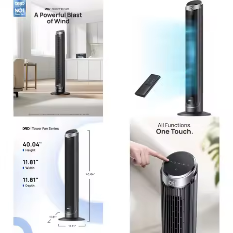 40 Oscillating Tower Fan with 90&deg; Swivel, 5-Speed, 4 Modes, 26ft/s Airflow, 12H Timer, 28dB Quiet, Remote &amp; Touch Controls, Idea
