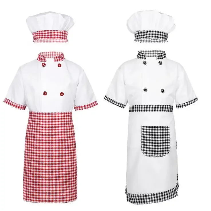 Kids Cook Tshirt Chef Uniform Kinderen Keuken Hoed Pet Werk Jassen Restaurant Halloween Optreden Podium Cosplay Kostuum