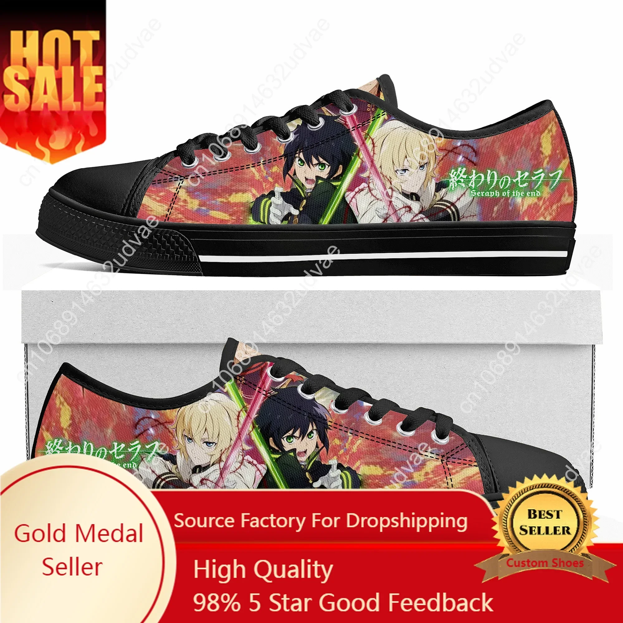 Seraph des Endes Hyakuya Yuichiro Low Top Sneakers Herren Damen Teenager hochwertige Leinwand Sneaker Paar Schuhe benutzer definierte Schuh