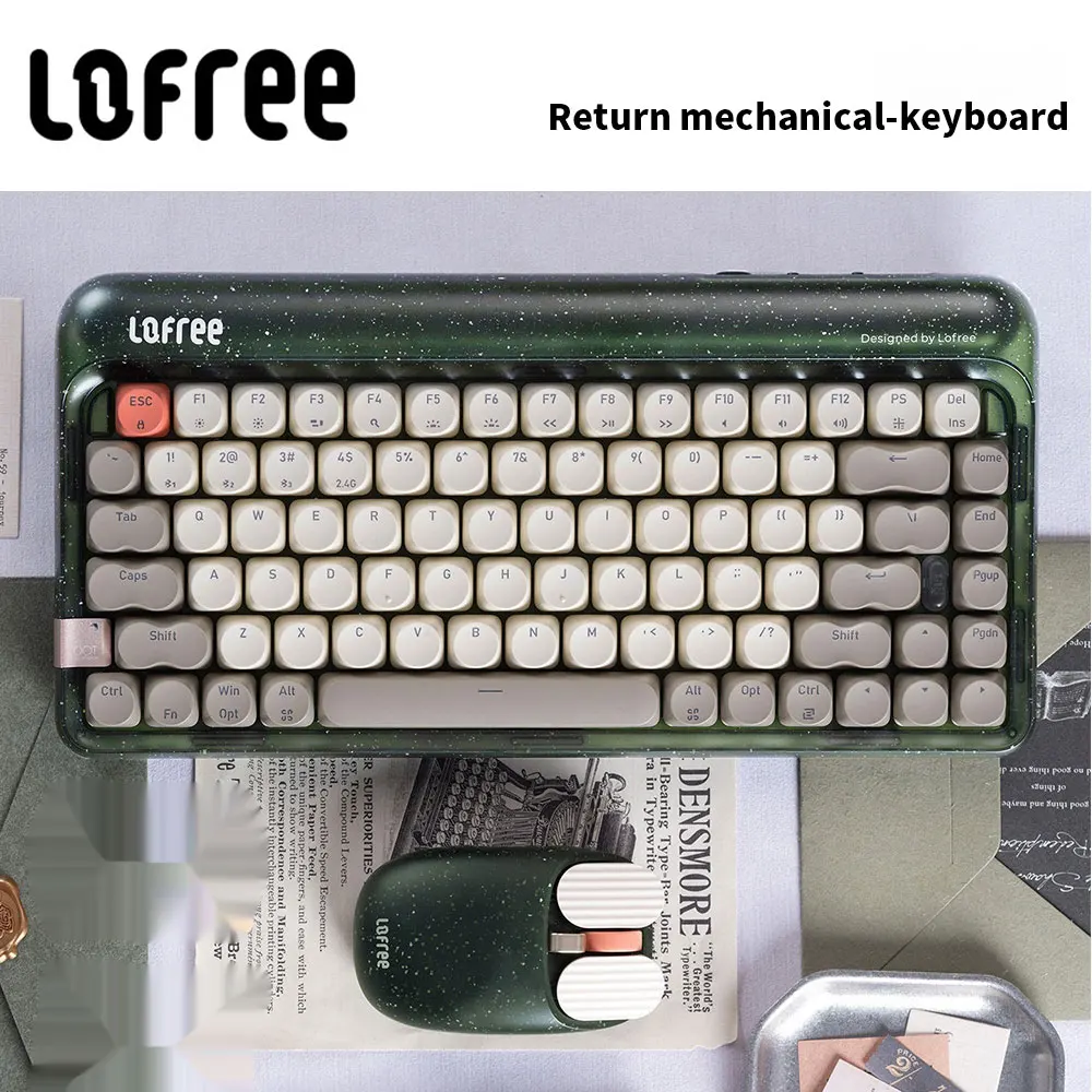 Lofree Wireless 2.4G Bluetooth 3-model Return Dot Mechanical Keyboard Mouse Set 84-keys for Laptop&Computer IPad Multi-platform