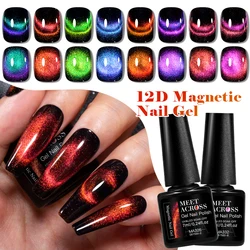 MEET ACROSS 7ml 12D Cat Magnetic Gel Nail Polish Nail Supplies Dark Blue Orange Purple Color Magnetic Nail Art Varinsh For Nails